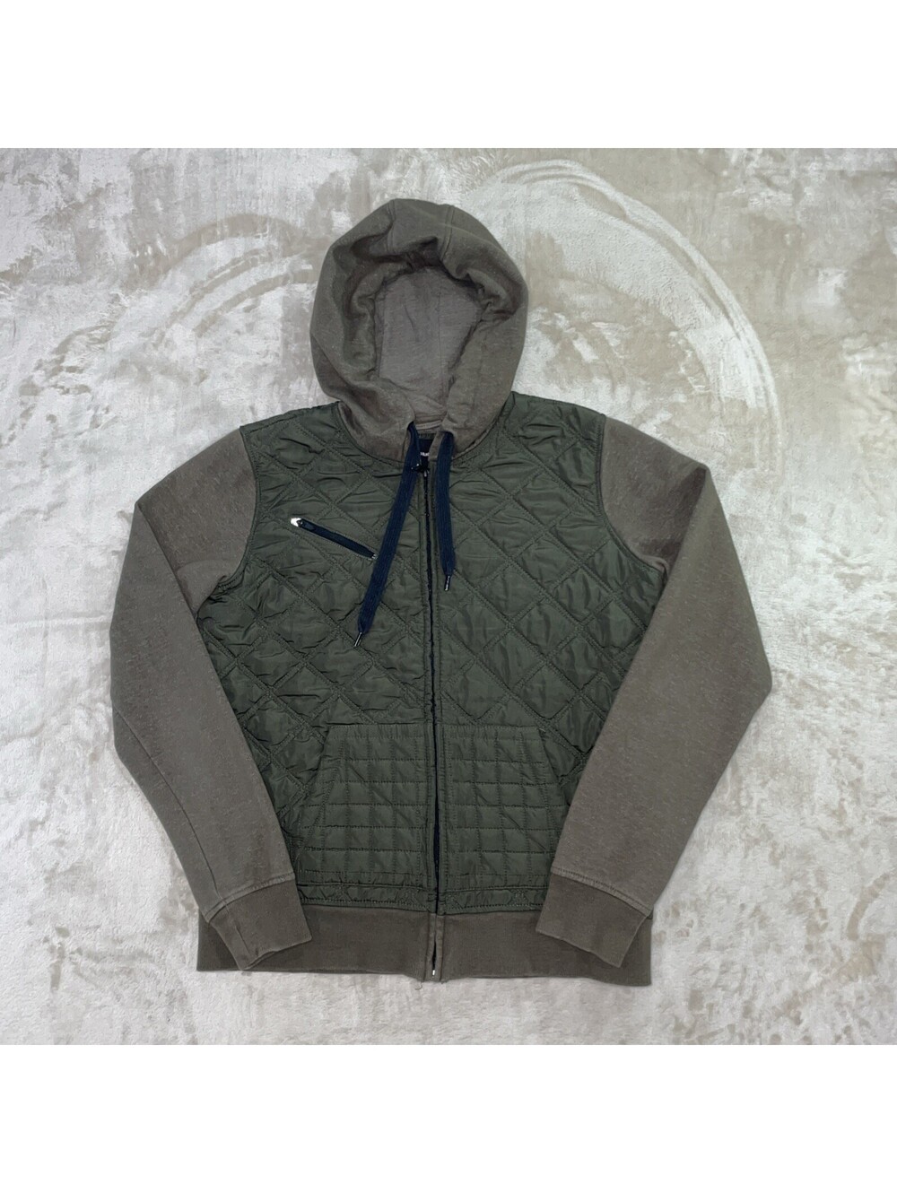 Hurley Quilted Zip Hoodie Jacket Olive Green Brown Surf Skate Style Mens Size M